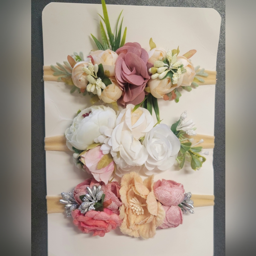 Handmade Infant Headbands Floral Set of 3 Baby Girl